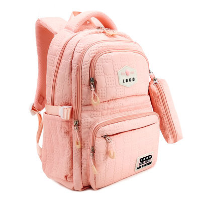 Bolsas escolares de emblema rosa Mochila de material de poliéster de nylon con estuche de lápiz