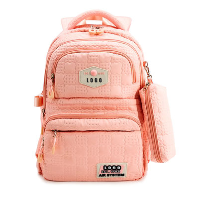 Bolsas escolares de emblema rosa Mochila de material de poliéster de nylon con estuche de lápiz