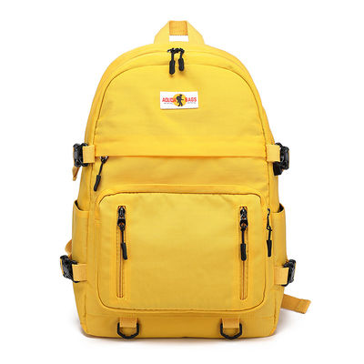 Mochila de nailon blando amarillo unisex con cierre de cremallera en el mango superior