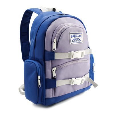 Bolsa de pañales de nylon suave Mochila con 2 bolsillos exteriores Color azul