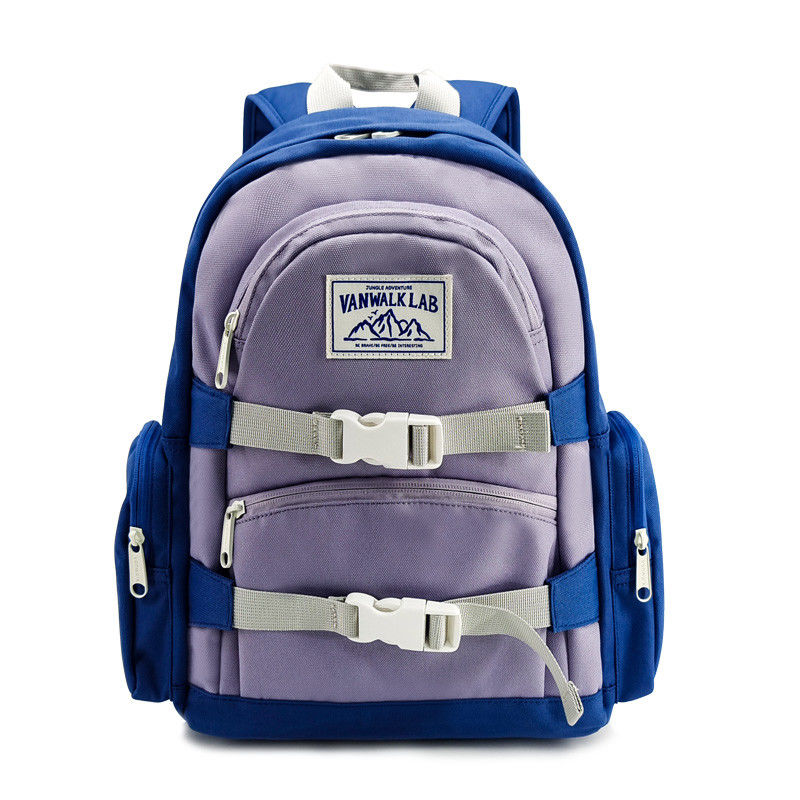 Bolsa de pañales de nylon suave Mochila con 2 bolsillos exteriores Color azul