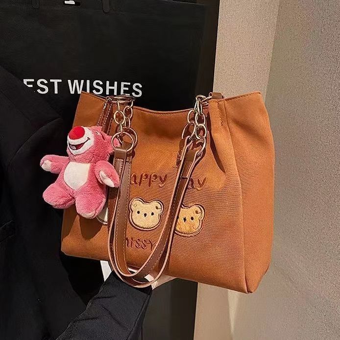 Bolso de toque de cuerpo cruzado de estilo medio Color marrón con asas dobles